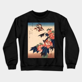 Swallows and Kingfisher with Rose Mallows Crewneck Sweatshirt